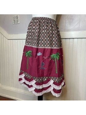 Vintage Handmade Embroidered Palm Tree Skirt – XS/S